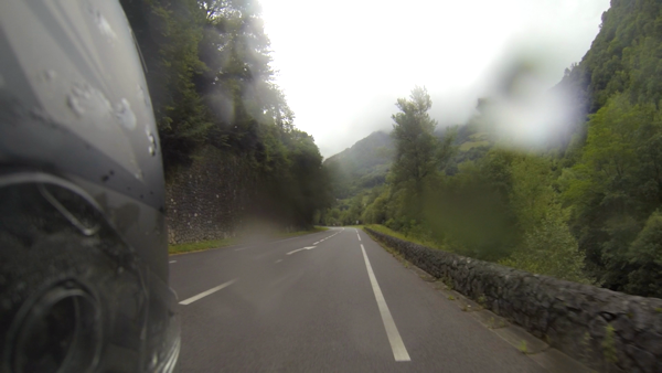 Motorcycling in France in the rain.
